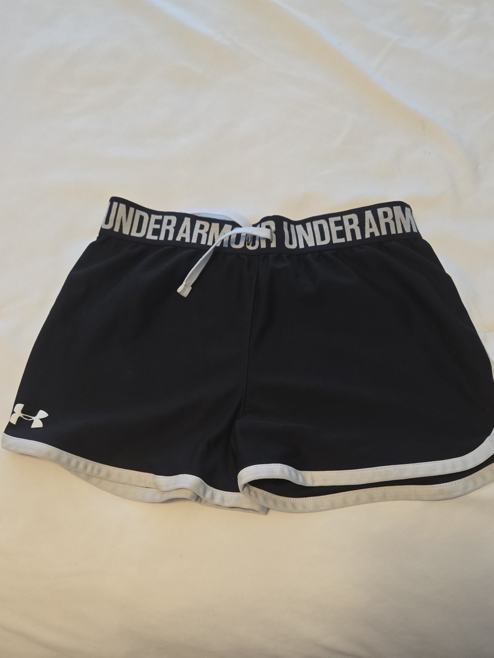 Youth Girls Under Armour Black Athletic Shorts with White Trim